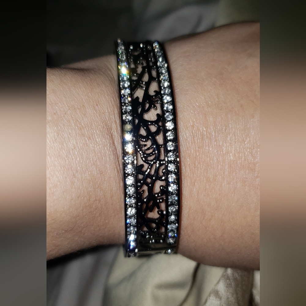 Gun Metal Bangle Bracelet with Snap Closure.